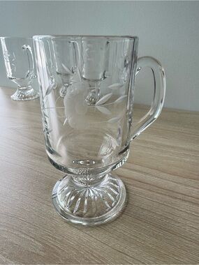 Princess House Heritage Irish Coffee Mugs Set of 4 Etched Glass 5.5”
